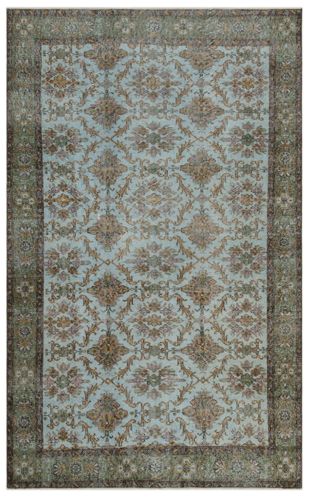 Green Over Dyed Vintage Rug 5'8'' x 9'2'' ft 173 x 279 cm