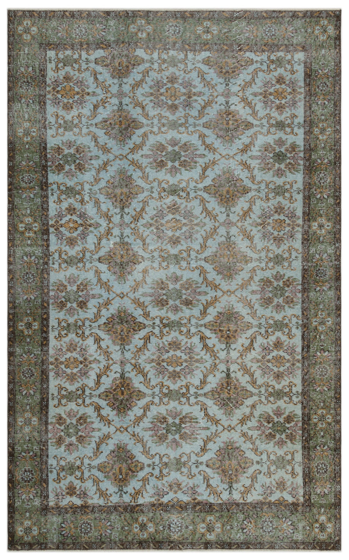 Green Over Dyed Vintage Rug 5&#39;8&#39;&#39; x 9&#39;2&#39;&#39; ft 173 x 279 cm