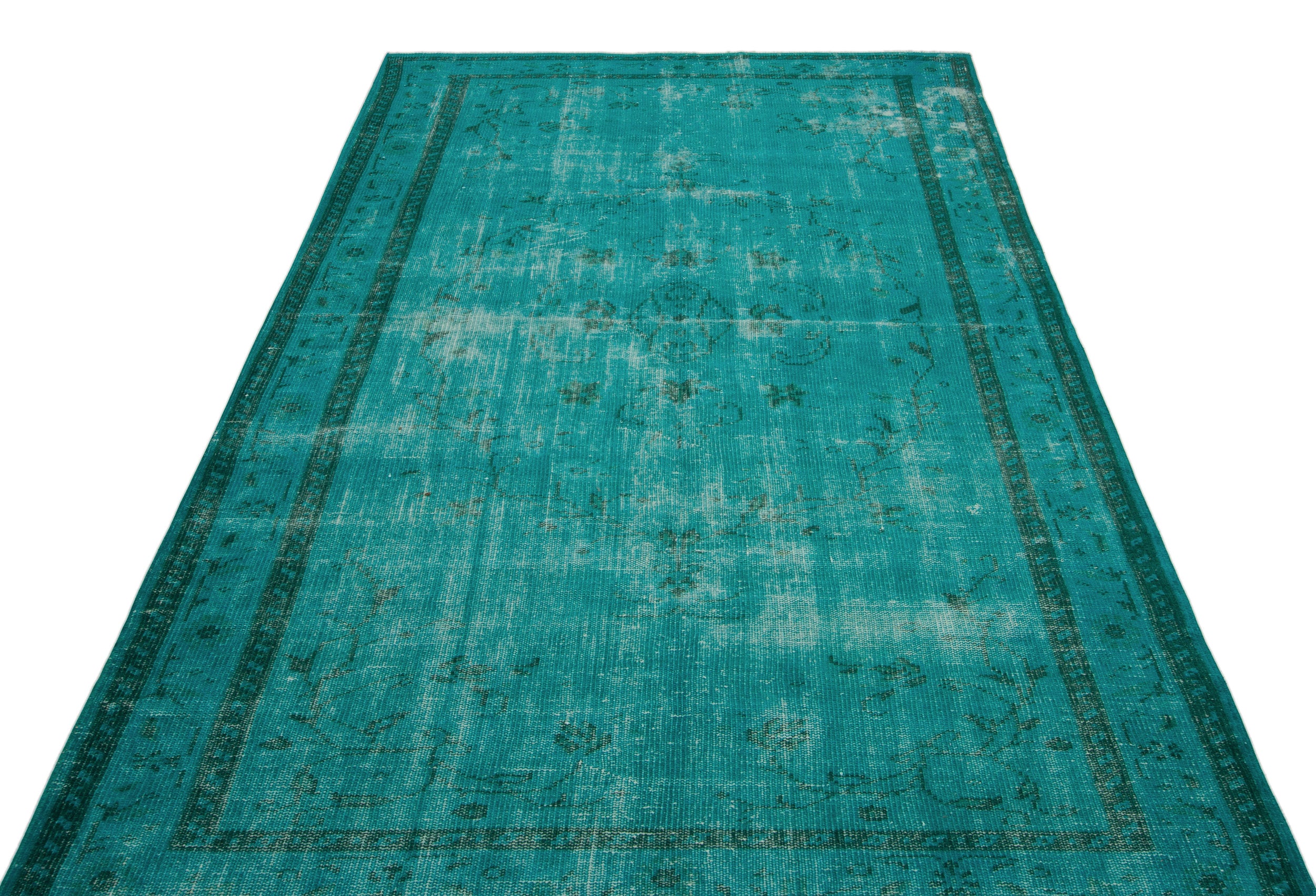 Turquoise  Over Dyed Vintage Rug 5'4'' x 8'9'' ft 163 x 267 cm