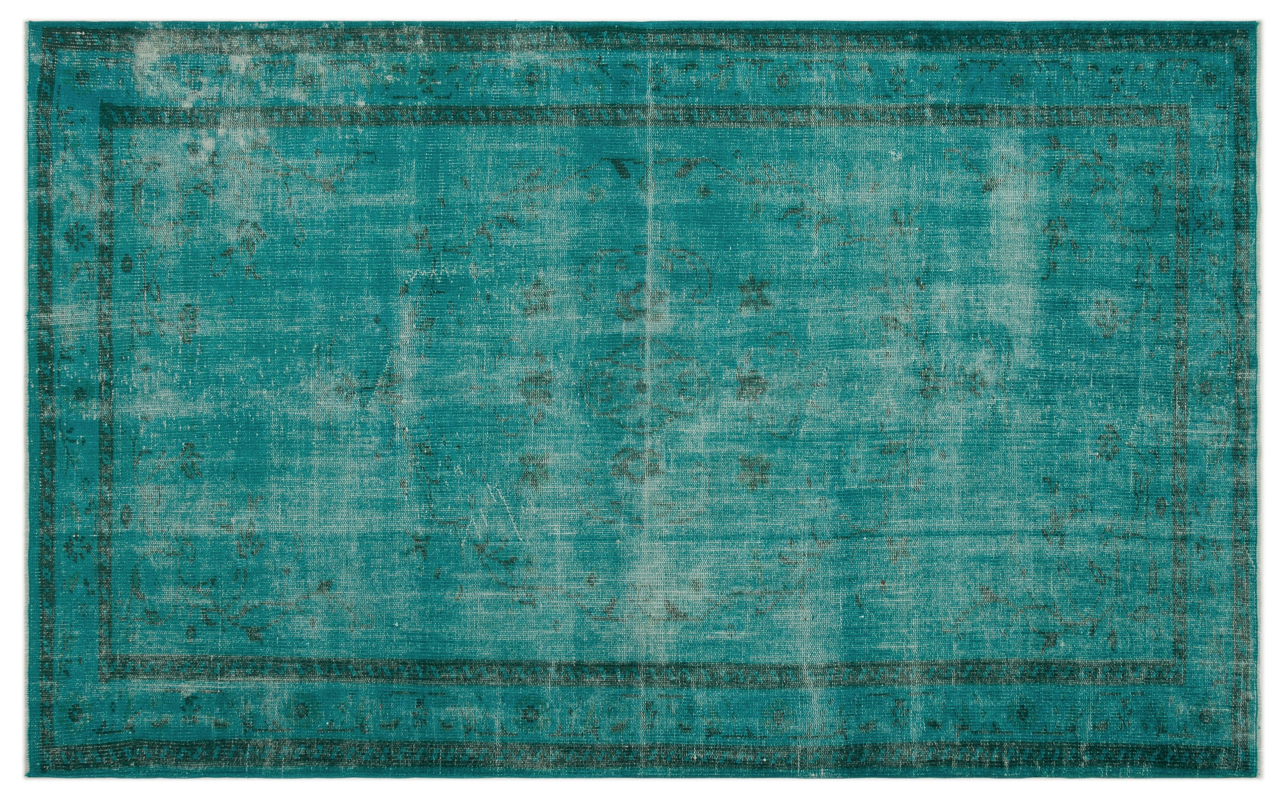 Turquoise  Over Dyed Vintage Rug 5'4'' x 8'9'' ft 163 x 267 cm