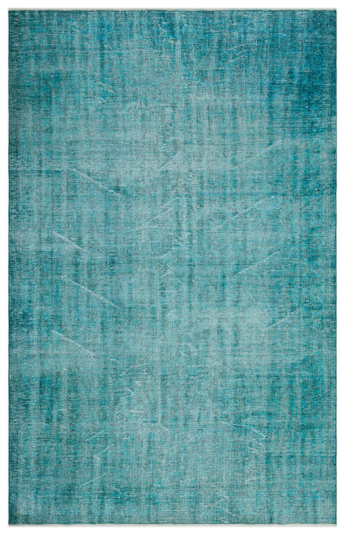 Turquoise  Over Dyed Vintage Rug 5&#39;12&#39;&#39; x 9&#39;6&#39;&#39; ft 182 x 290 cm