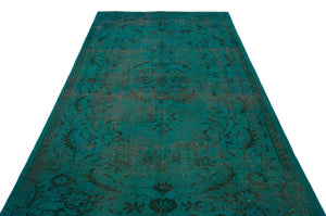 Turquoise  Over Dyed Vintage Rug 5'7'' x 9'4'' ft 169 x 285 cm