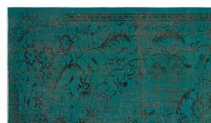 Turquoise  Over Dyed Vintage Rug 5'7'' x 9'4'' ft 169 x 285 cm