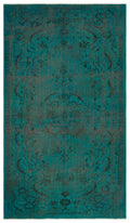Turquoise  Over Dyed Vintage Rug 5'7'' x 9'4'' ft 169 x 285 cm