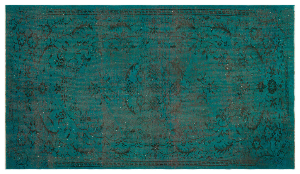 Turquoise  Over Dyed Vintage Rug 5'7'' x 9'4'' ft 169 x 285 cm