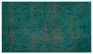 Turquoise  Over Dyed Vintage Rug 5'7'' x 9'4'' ft 169 x 285 cm