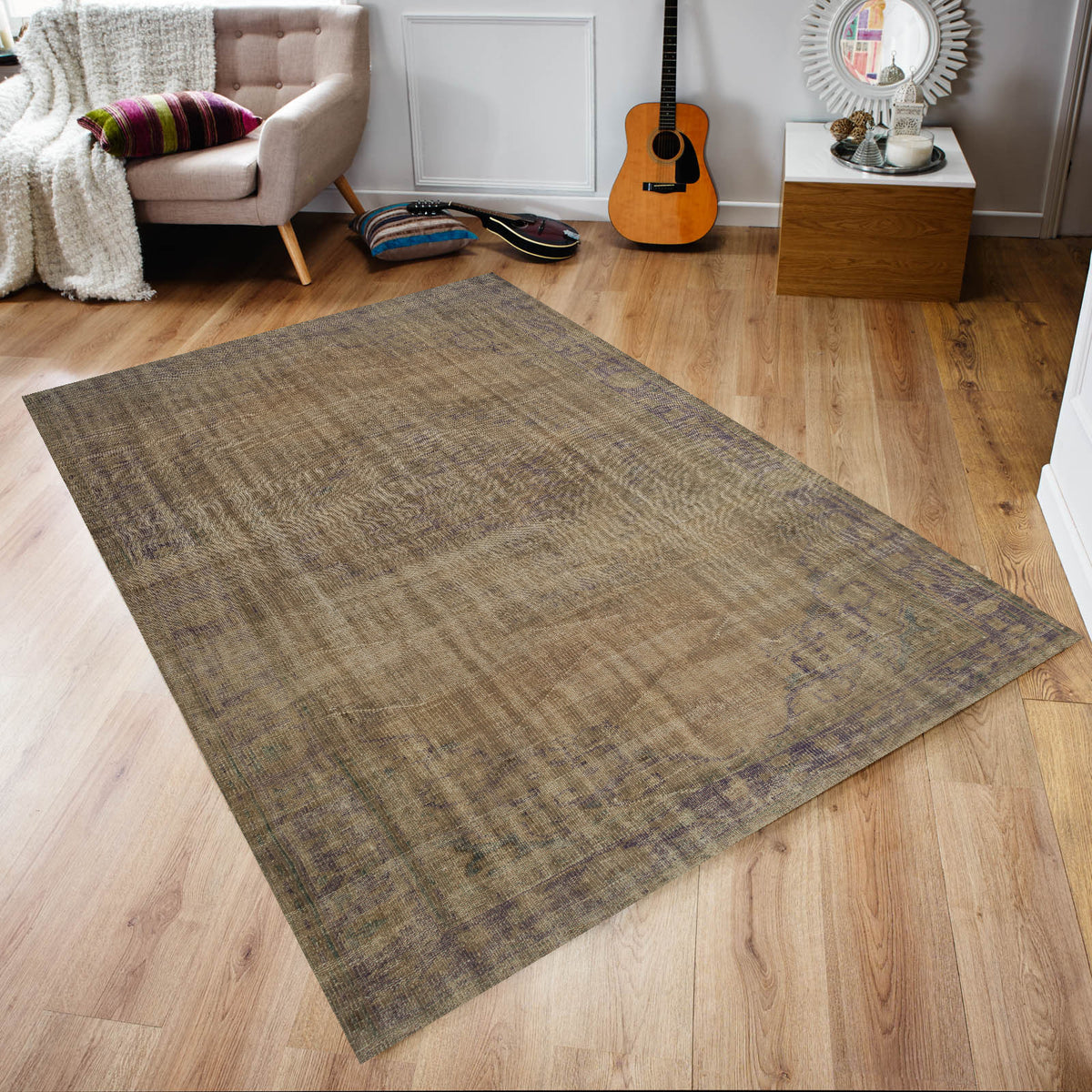 Brown Over Dyed Rug I Traditional Design Rug | Turkish Rug | Hand Weaving Rug  | Bedroom Rug | Wool Rug | Vintage Rug | Tumbled Rug  | Naturel Rug | Boho Rug I 6&#39;3&#39;&#39; x 9&#39;10&#39;&#39; ft 190 x 300 cm