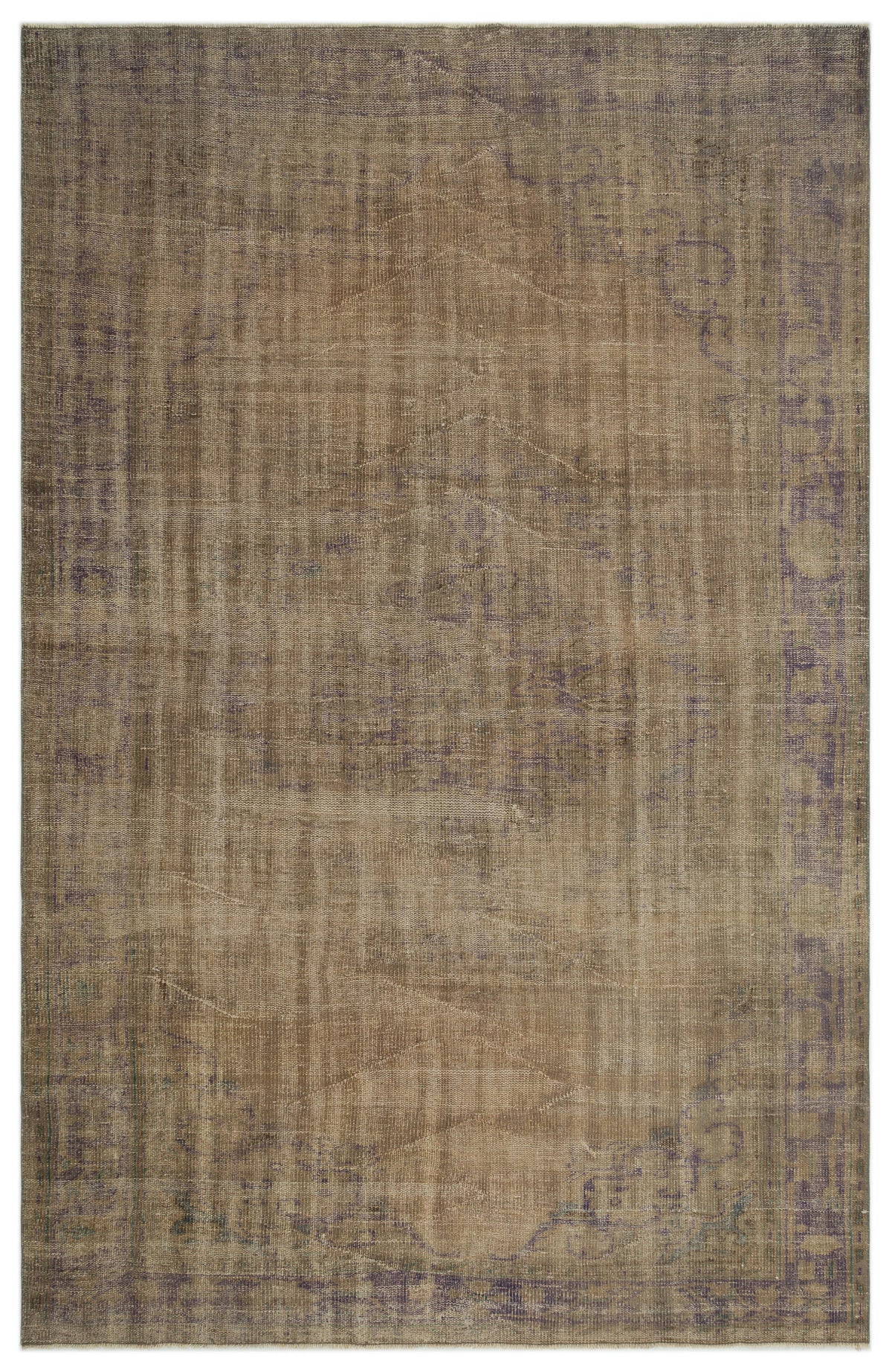Brown Over Dyed Vintage Rug 6&#39;3&#39;&#39; x 9&#39;10&#39;&#39; ft 190 x 300 cm
