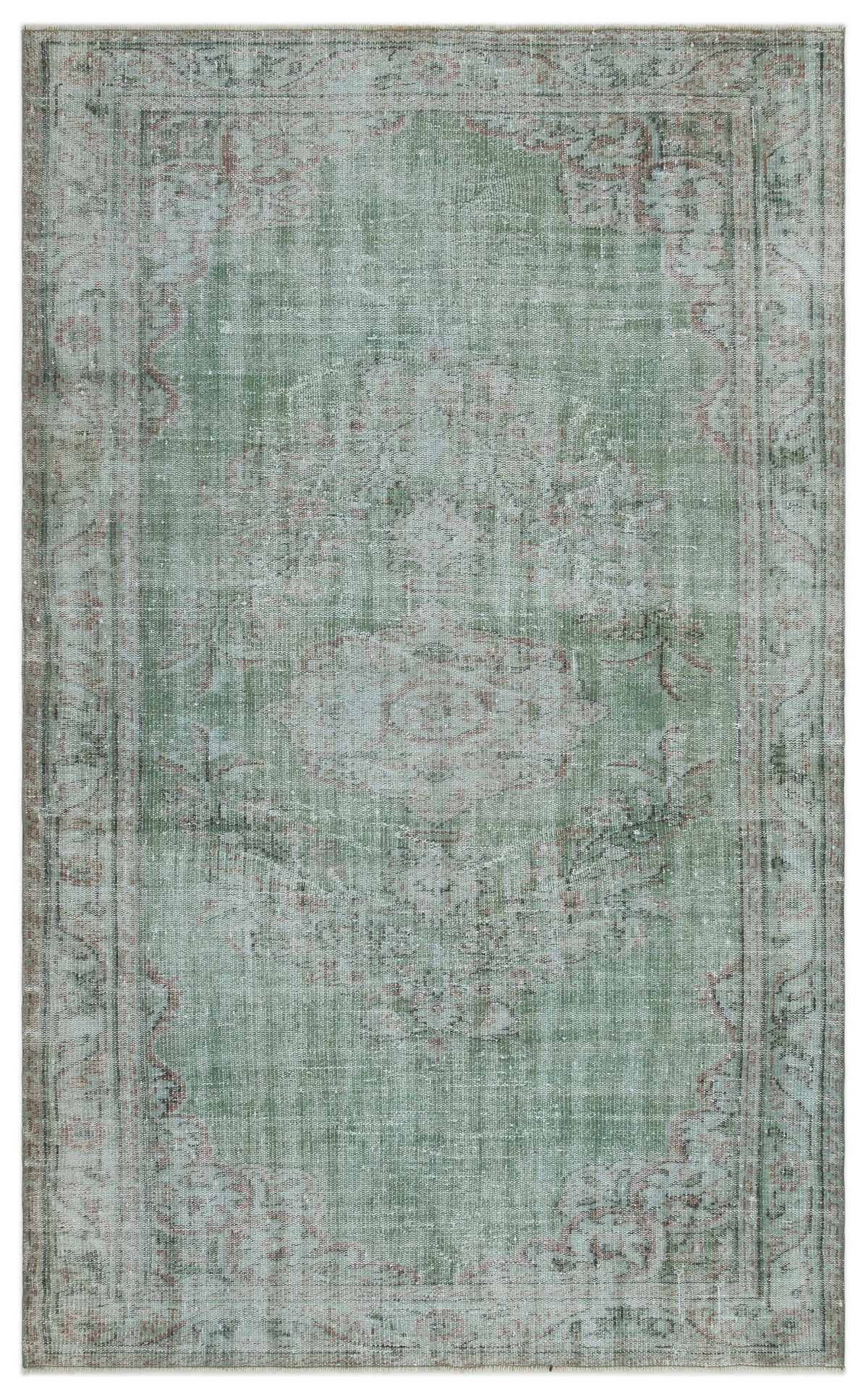 Green Over Dyed Vintage Rug 5&#39;5&#39;&#39; x 8&#39;11&#39;&#39; ft 165 x 272 cm