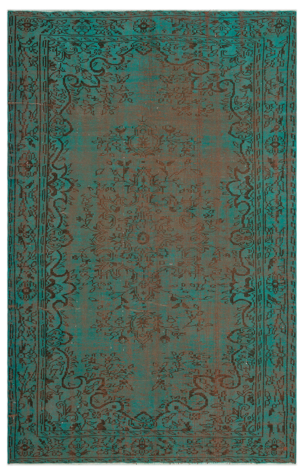 Turquoise  Over Dyed Vintage Rug 5'7'' x 8'10'' ft 171 x 270 cm