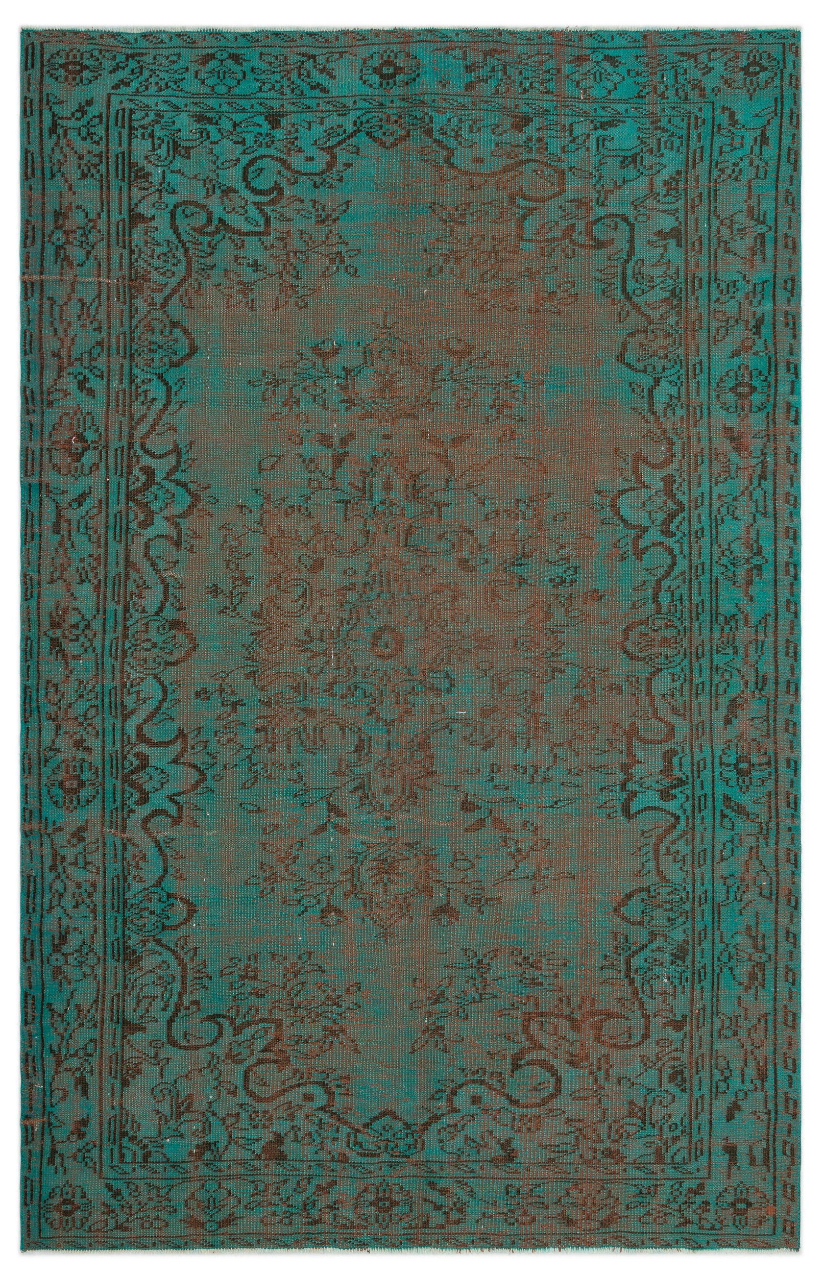 Turquoise  Over Dyed Vintage Rug 5'7'' x 8'10'' ft 171 x 270 cm