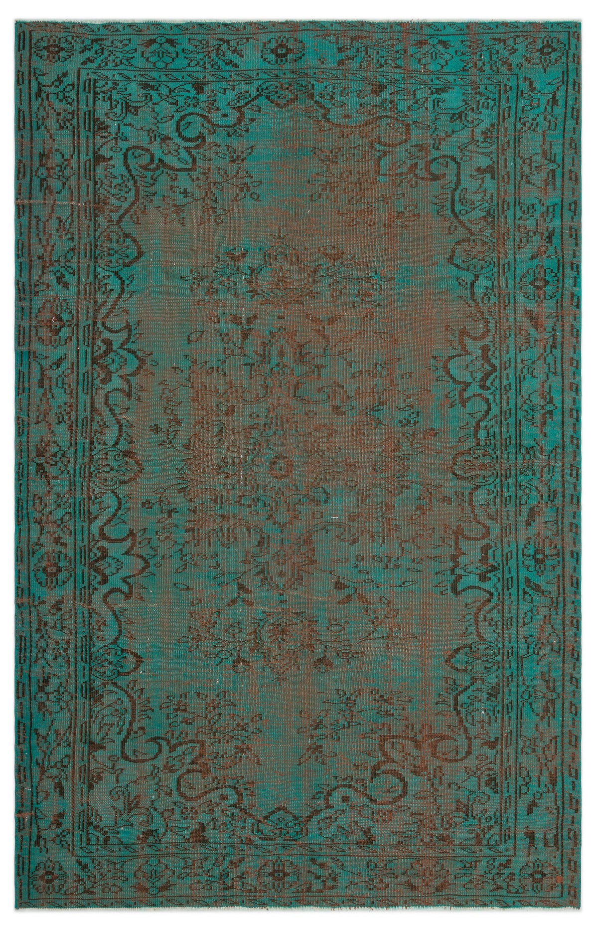 Turquoise  Over Dyed Vintage Rug 5&#39;7&#39;&#39; x 8&#39;10&#39;&#39; ft 171 x 270 cm