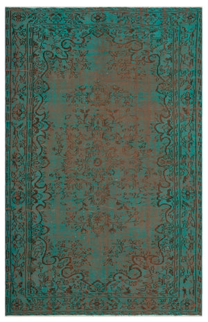 Turquoise  Over Dyed Vintage Rug 5'7'' x 8'10'' ft 171 x 270 cm