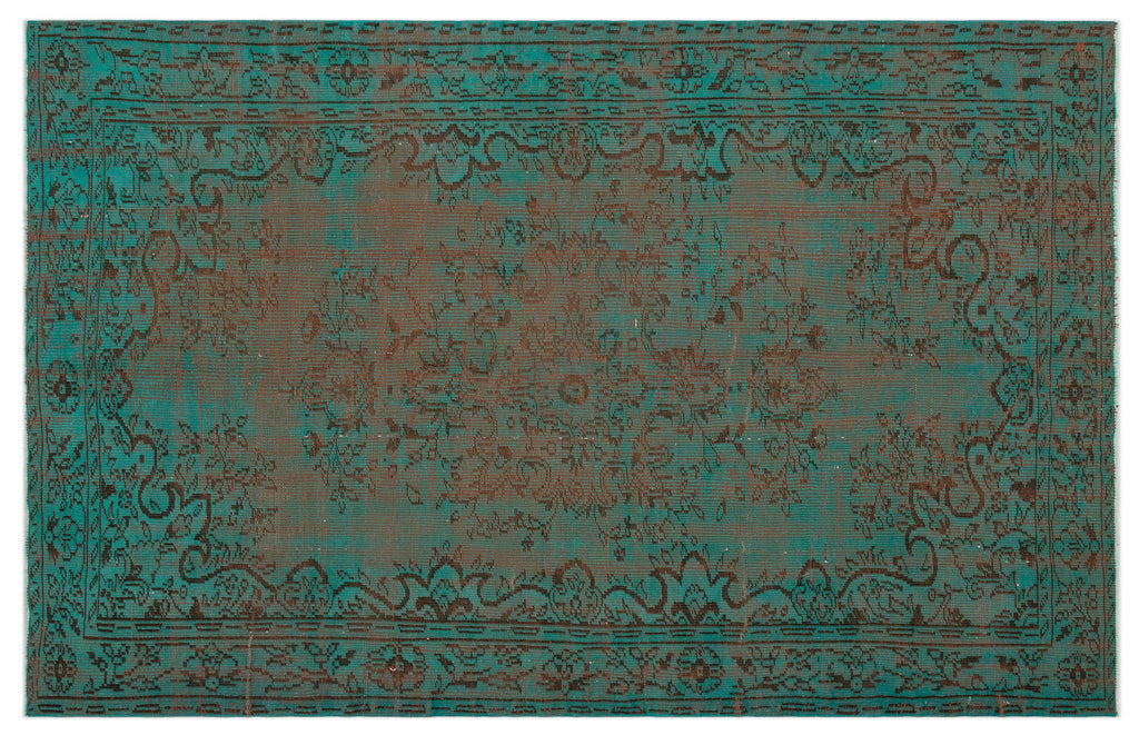 Turquoise  Over Dyed Vintage Rug 5'7'' x 8'10'' ft 171 x 270 cm