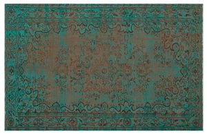 Turquoise  Over Dyed Vintage Rug 5'7'' x 8'10'' ft 171 x 270 cm