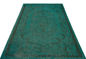 Turquoise  Over Dyed Vintage Rug 5'3'' x 8'7'' ft 160 x 262 cm
