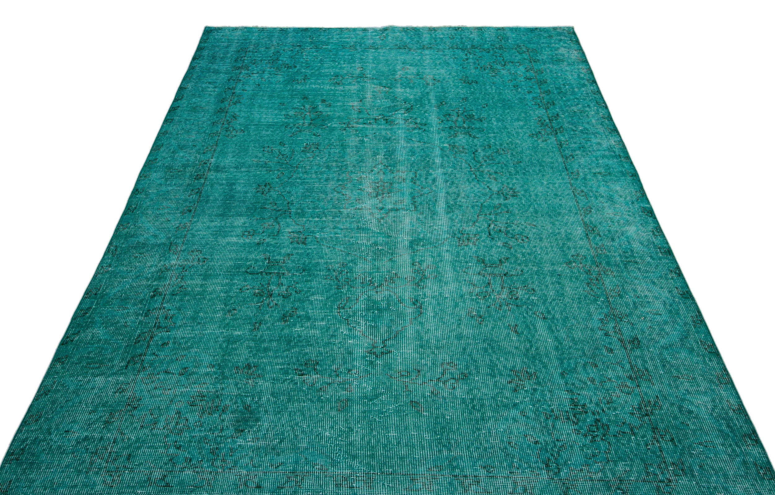 Turquoise  Over Dyed Vintage Rug 5'6'' x 8'10'' ft 167 x 270 cm