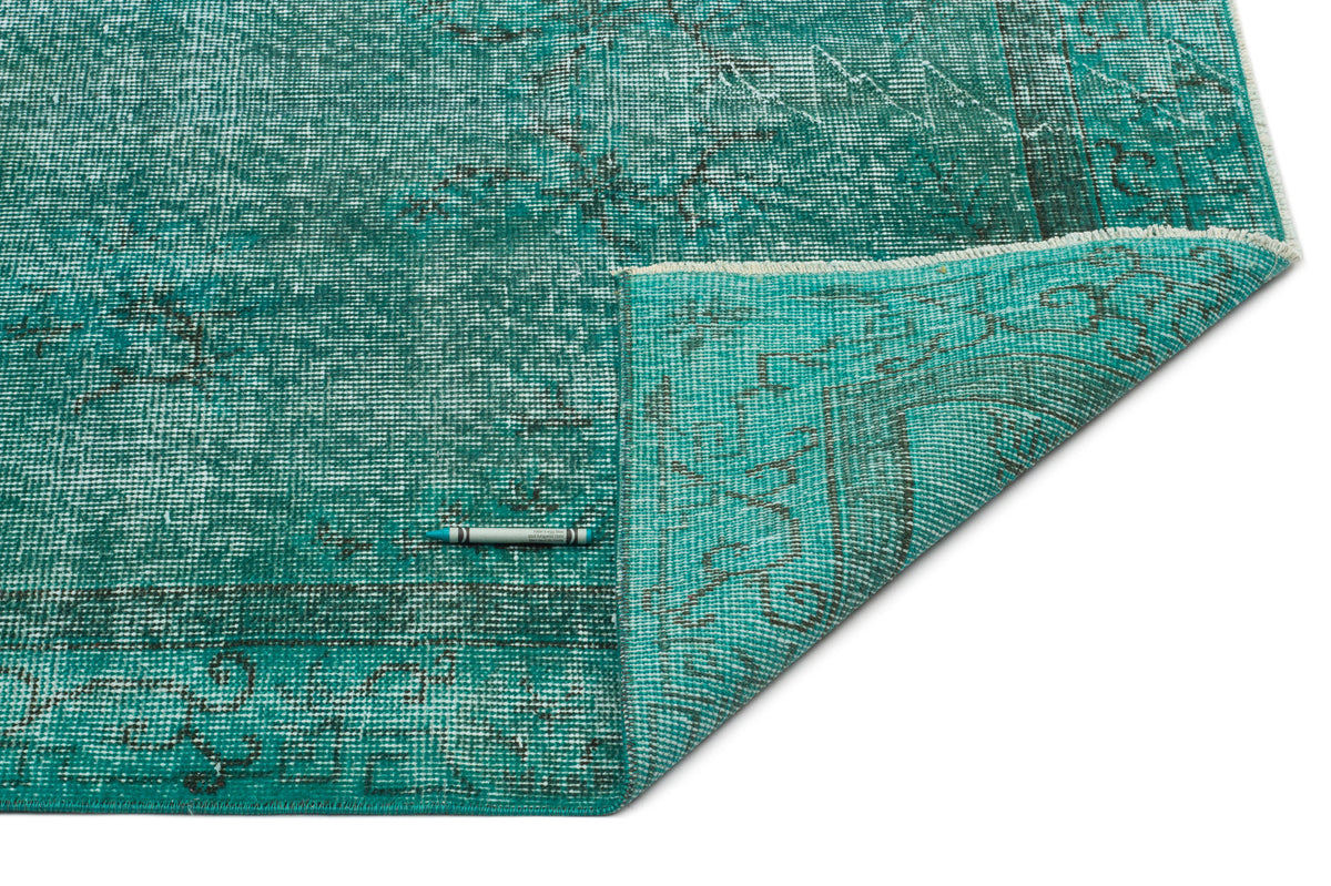 Turquoise  Over Dyed Vintage Rug 3&#39;9&#39;&#39; x 6&#39;9&#39;&#39; ft 115 x 205 cm
