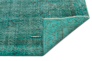 Turquoise  Over Dyed Vintage Rug 3'9'' x 6'9'' ft 115 x 205 cm