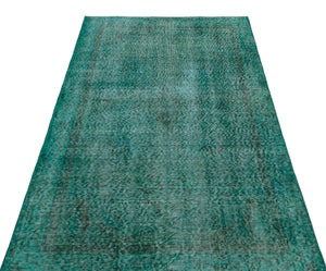 Turquoise  Over Dyed Vintage Rug 3'9'' x 6'9'' ft 115 x 205 cm