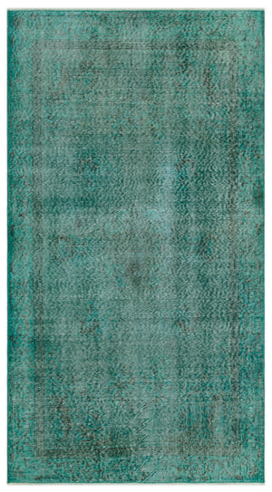 Turquoise  Over Dyed Vintage Rug 3'9'' x 6'9'' ft 115 x 205 cm