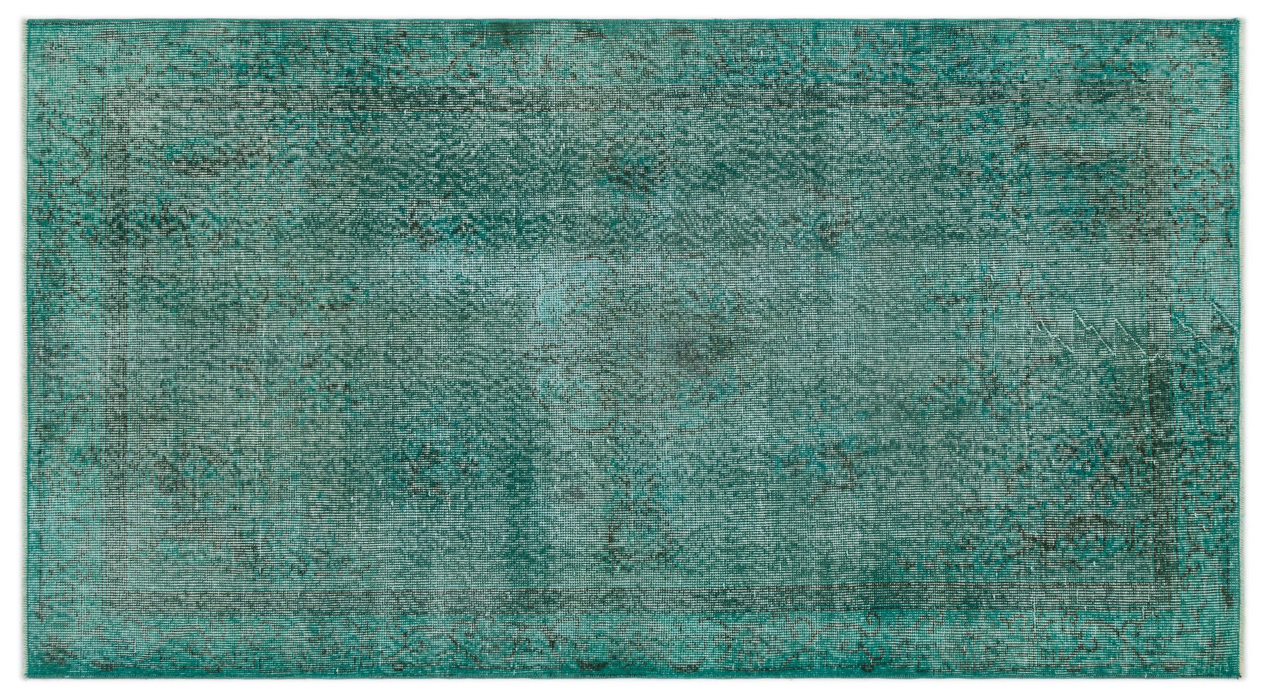 Turquoise  Over Dyed Vintage Rug 3'9'' x 6'9'' ft 115 x 205 cm