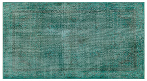 Turquoise  Over Dyed Vintage Rug 3'9'' x 6'9'' ft 115 x 205 cm