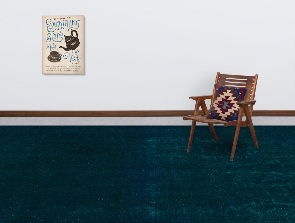Turquoise  Over Dyed Vintage XLarge Rug 9'1'' x 12'2'' ft 277 x 370 cm