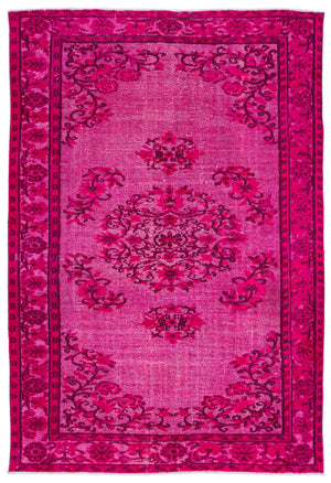 Fuchsia Over Dyed Carved Rug 5'11'' x 8'9'' ft 181 x 266 cm