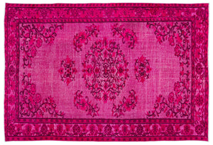 Fuchsia Over Dyed Carved Rug 5'11'' x 8'9'' ft 181 x 266 cm