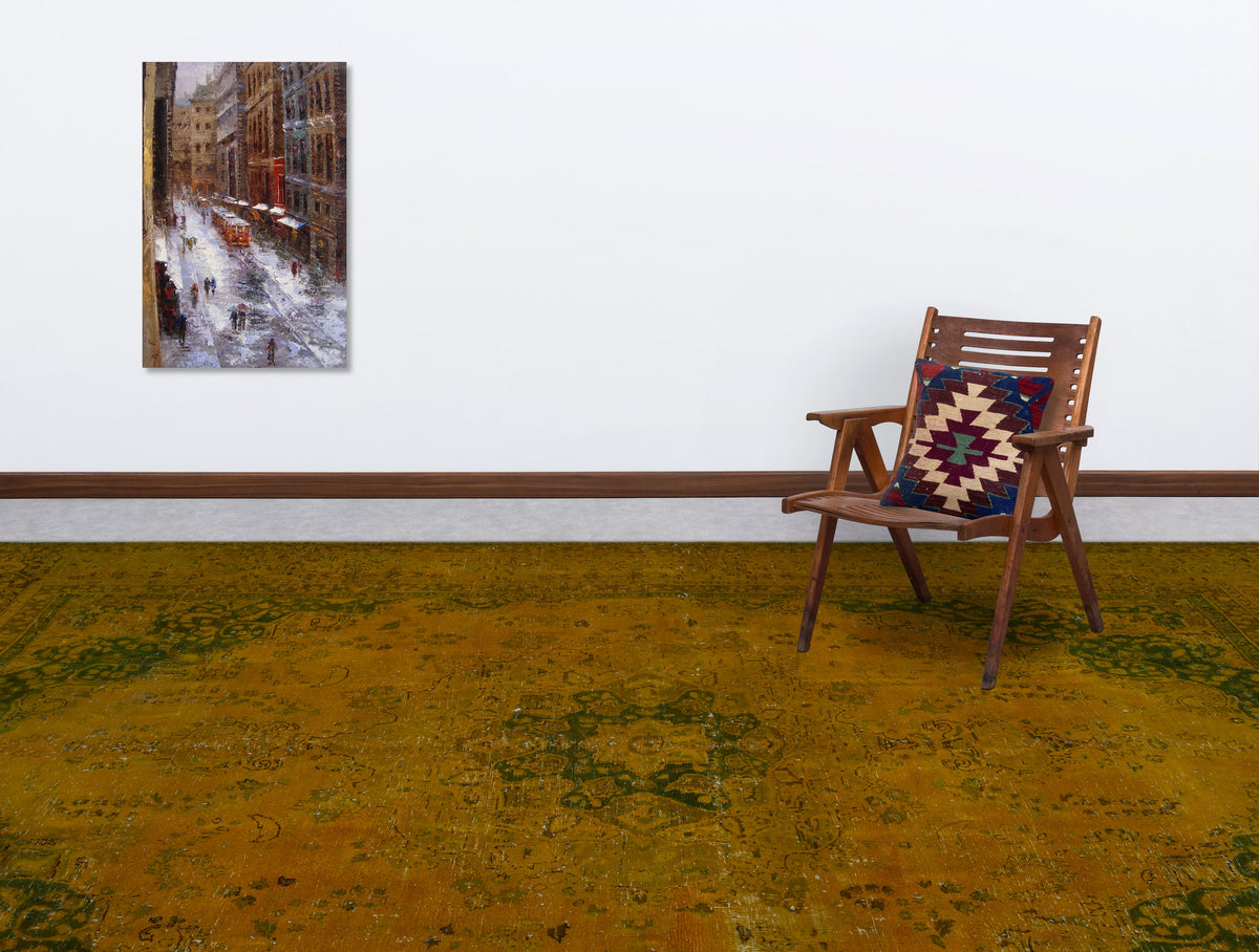 Yellow Over Dyed Vintage XLarge Rug 9&#39;9&#39;&#39; x 12&#39;6&#39;&#39; ft 297 x 381 cm