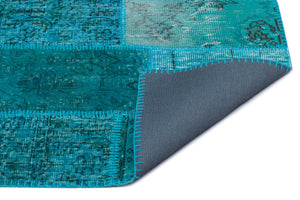 Turquoise  Over Dyed Patchwork Unique Rug 2'7'' x 4'11'' ft 80 x 150 cm