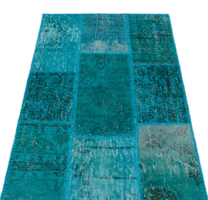 Turquoise  Over Dyed Patchwork Unique Rug 2'7'' x 4'11'' ft 80 x 150 cm