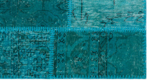 Turquoise  Over Dyed Patchwork Unique Rug 2'7'' x 4'11'' ft 80 x 150 cm