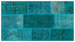 Turquoise  Over Dyed Patchwork Unique Rug 2'7'' x 4'11'' ft 80 x 150 cm