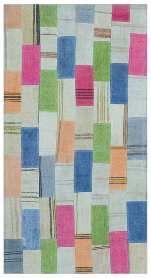 Mixed Over Dyed Kilim Patchwork Unique Rug 2'9'' x 5'1'' ft 83 x 156 cm
