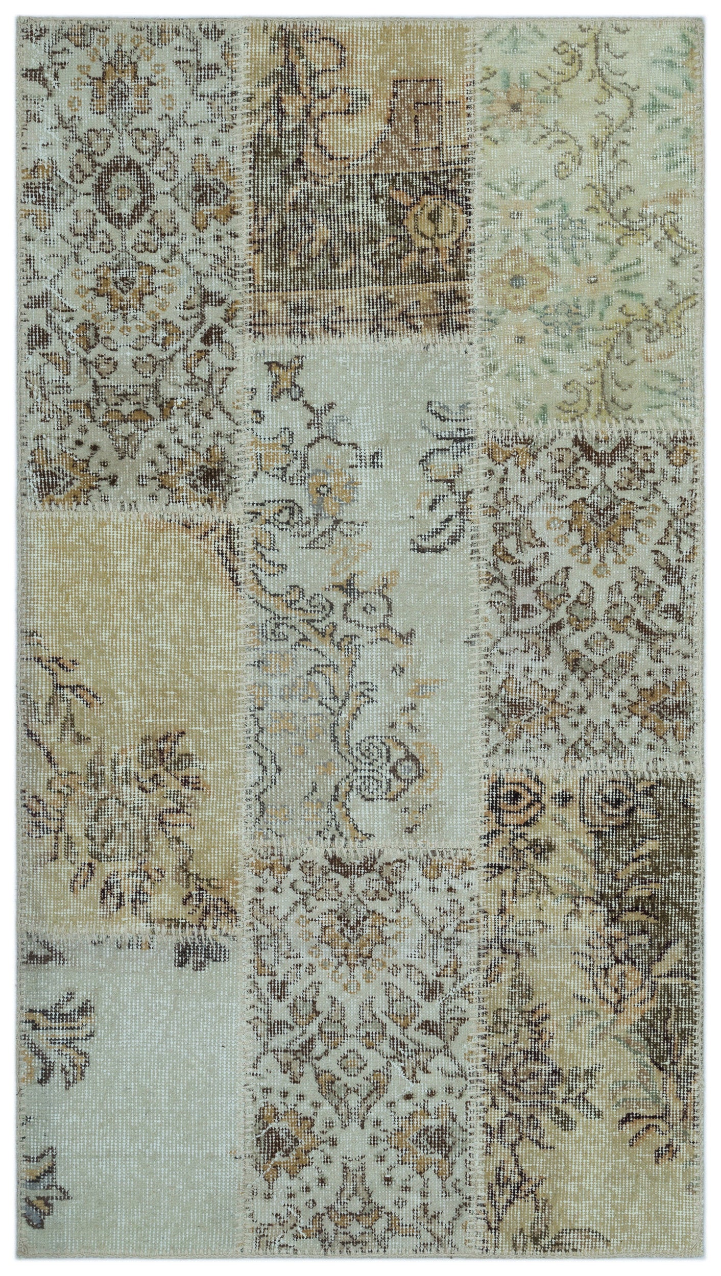 Beige Over Dyed Patchwork Unique Rug 2'7'' x 4'11'' ft 80 x 150 cm