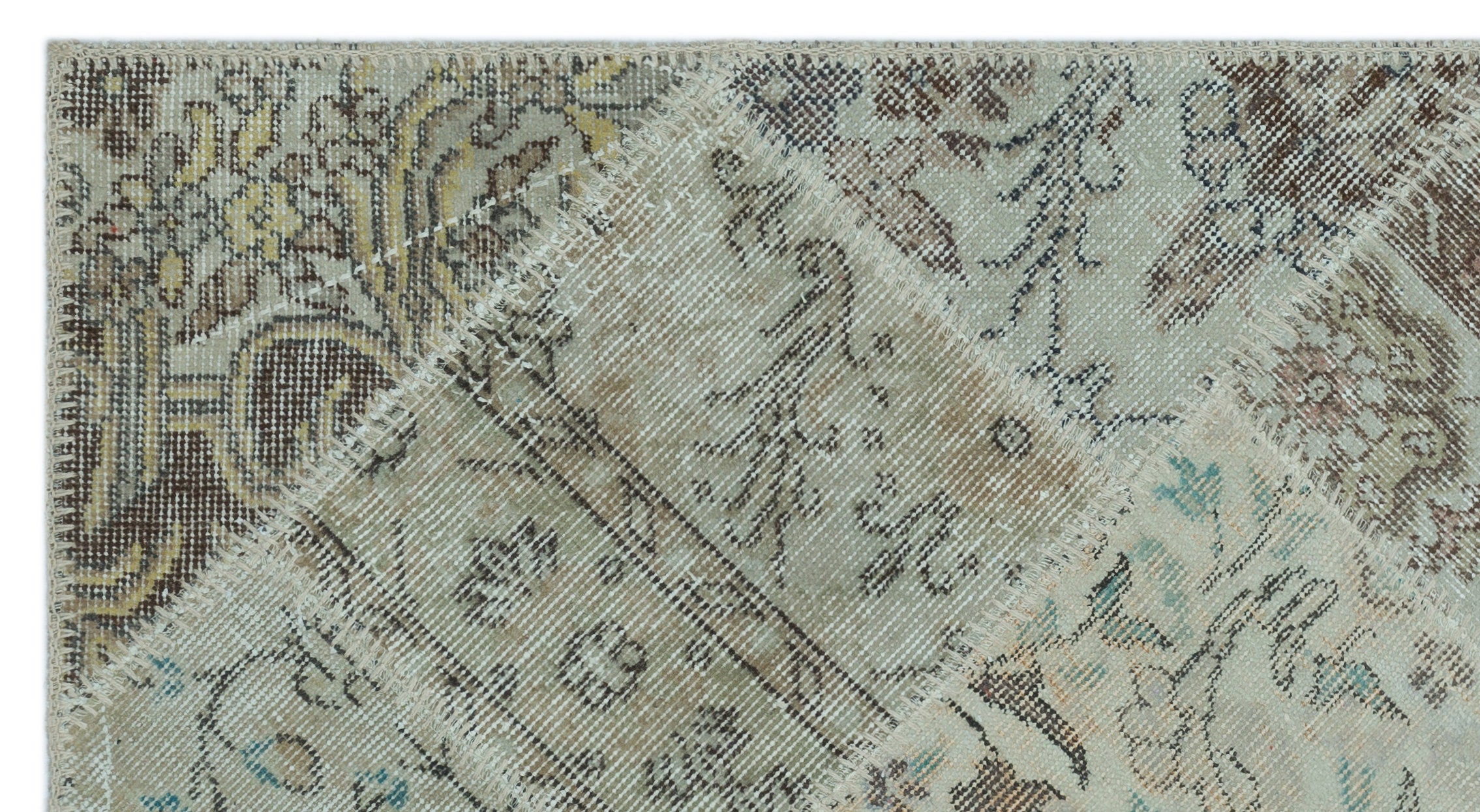 Beige Over Dyed Patchwork Unique Rug 2'7'' x 4'11'' ft 80 x 150 cm