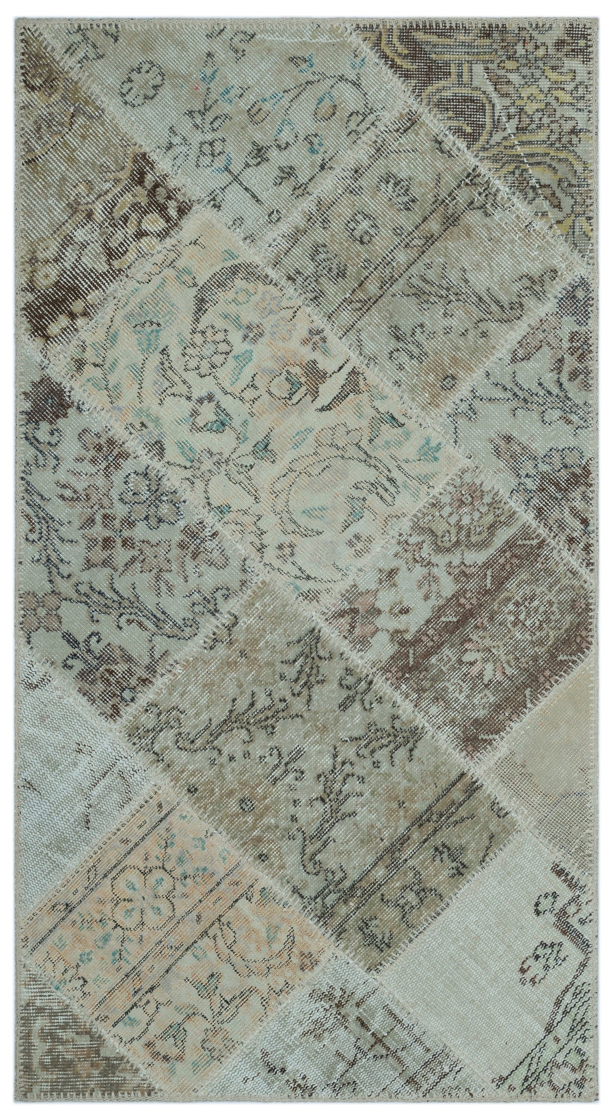 Beige Over Dyed Patchwork Unique Rug 2&#39;7&#39;&#39; x 4&#39;11&#39;&#39; ft 80 x 150 cm