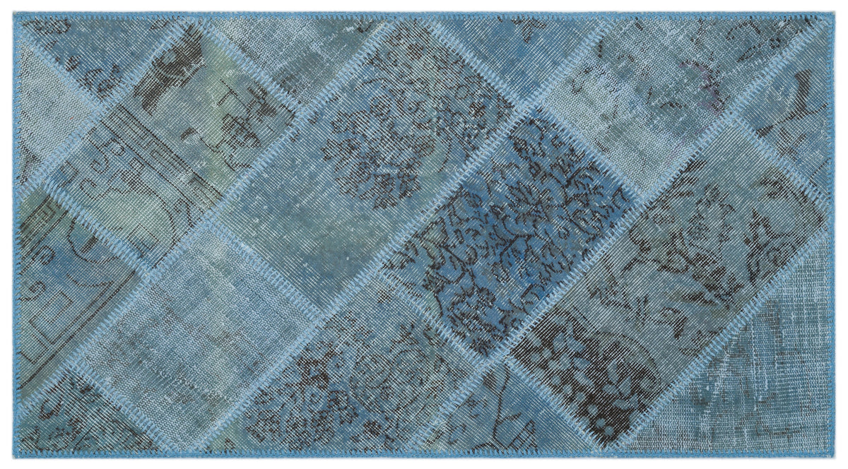 Blue Over Dyed Patchwork Unique Rug 2&#39;7&#39;&#39; x 4&#39;11&#39;&#39; ft 80 x 150 cm