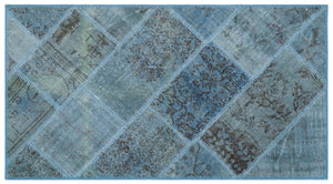 Blue Over Dyed Patchwork Unique Rug 2'7'' x 4'11'' ft 80 x 150 cm