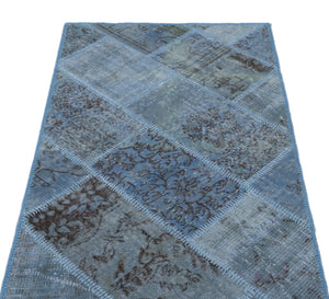 Blue Over Dyed Patchwork Unique Rug 2'7'' x 4'11'' ft 80 x 150 cm