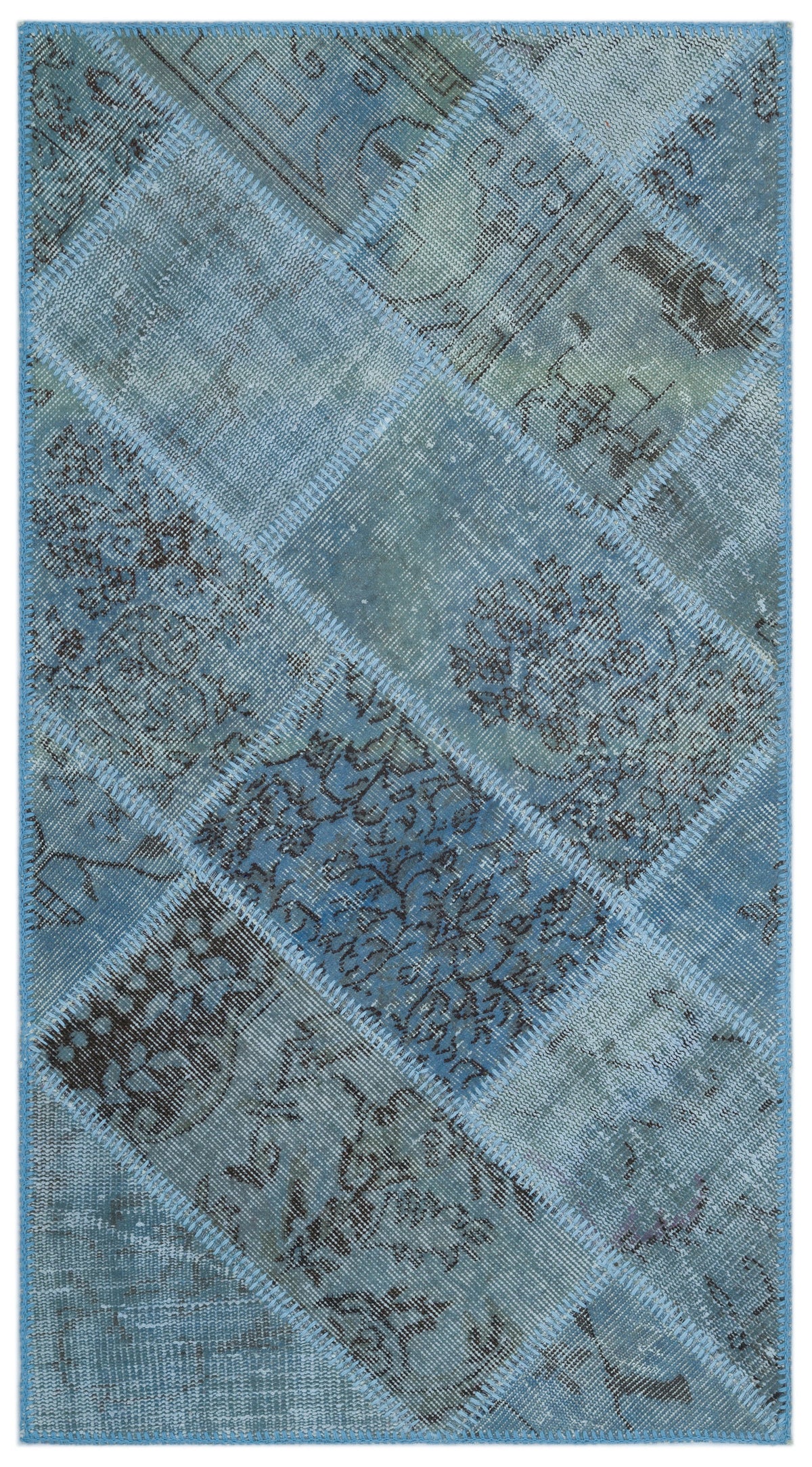 Blue Over Dyed Patchwork Unique Rug 2&#39;7&#39;&#39; x 4&#39;11&#39;&#39; ft 80 x 150 cm