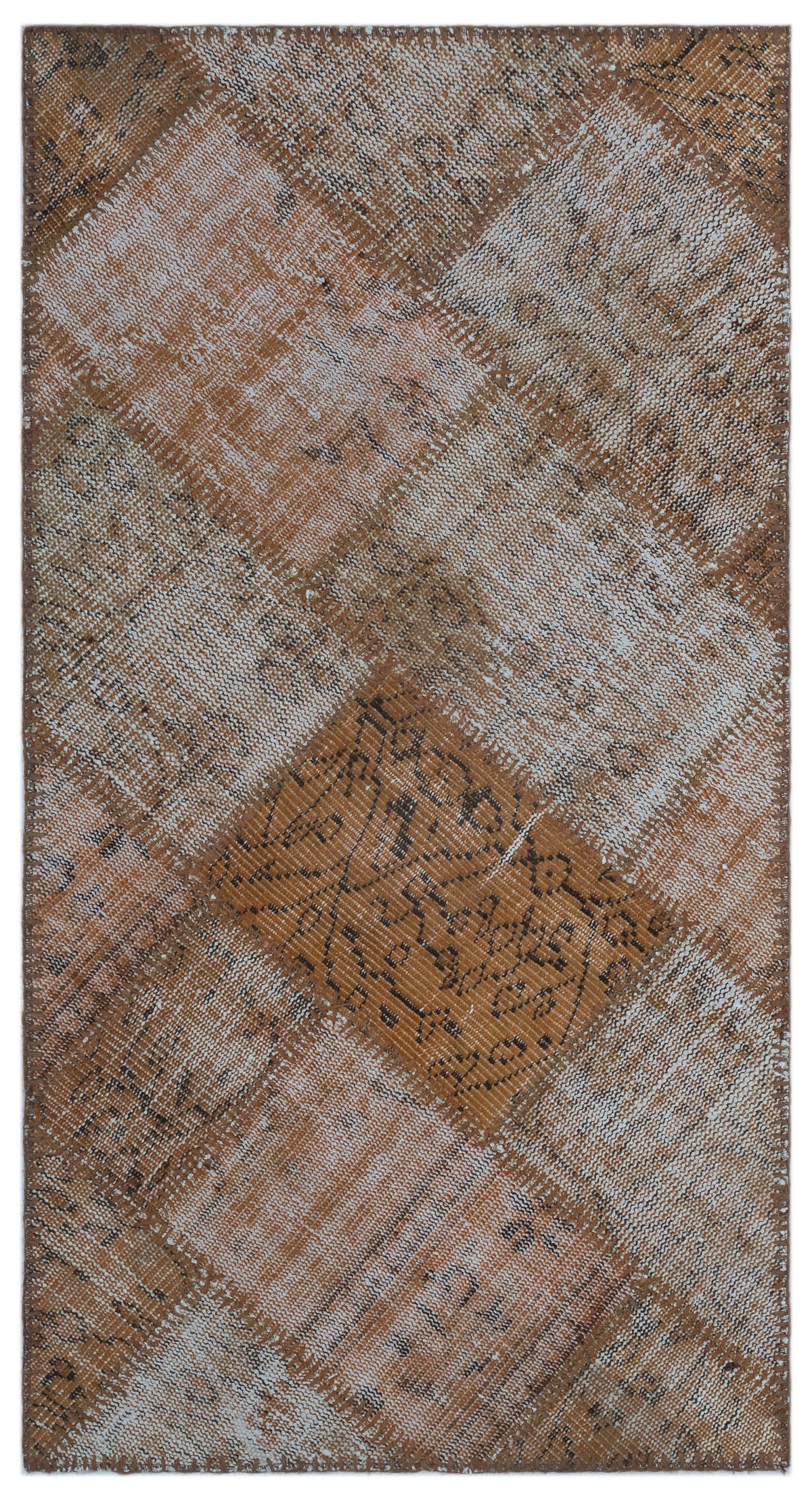 Brown Over Dyed Patchwork Unique Rug 2&#39;7&#39;&#39; x 4&#39;11&#39;&#39; ft 80 x 150 cm