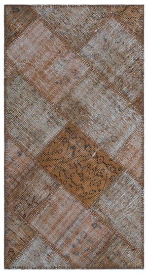 Brown Over Dyed Patchwork Unique Rug 2'7'' x 4'11'' ft 80 x 150 cm
