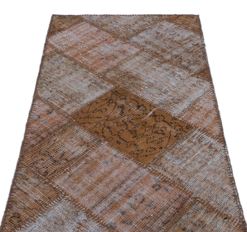 Brown Over Dyed Patchwork Unique Rug 2'7'' x 4'11'' ft 80 x 150 cm