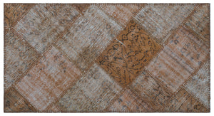 Brown Over Dyed Patchwork Unique Rug 2'7'' x 4'11'' ft 80 x 150 cm