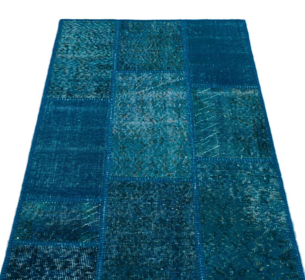 Turquoise  Over Dyed Patchwork Unique Rug 2'7'' x 4'11'' ft 80 x 150 cm