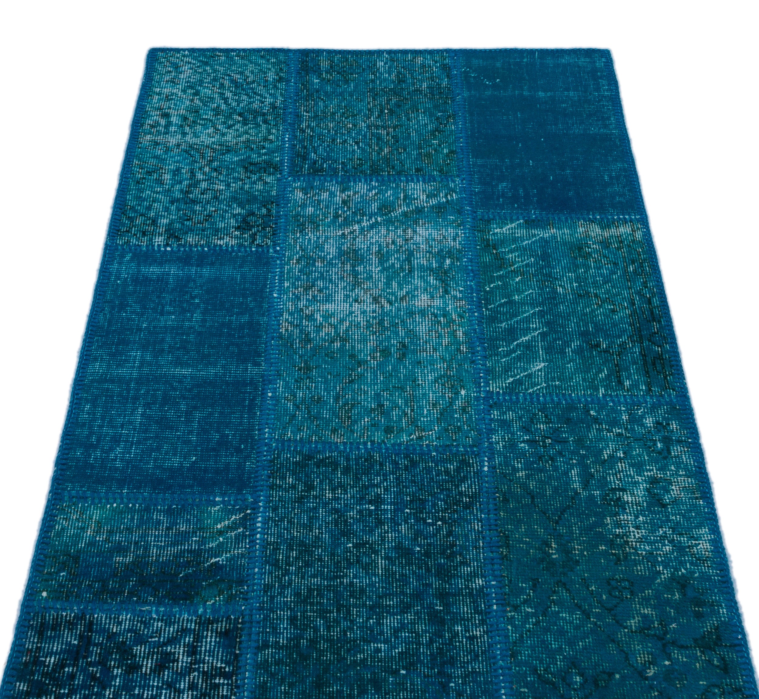 Turquoise  Over Dyed Patchwork Unique Rug 2'7'' x 4'11'' ft 80 x 150 cm