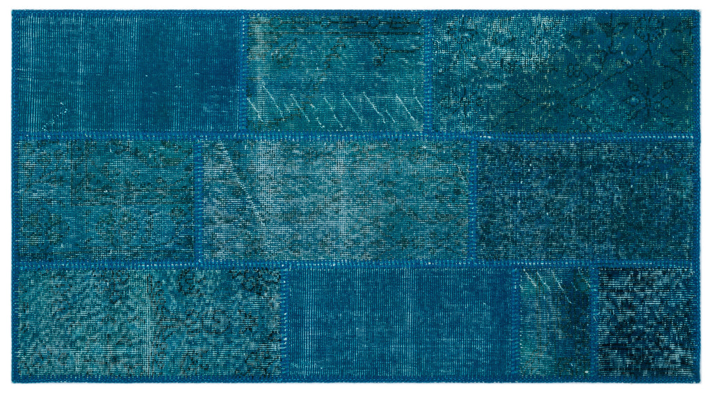 Turquoise  Over Dyed Patchwork Unique Rug 2'7'' x 4'11'' ft 80 x 150 cm